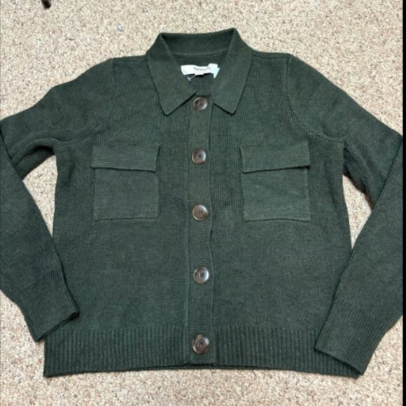 ANN TAYLOR LOFT COLLARED SWEATER JACKET CARDIGAN SPRUCE GREEN PINE NWOT SP - Picture 3 of 6